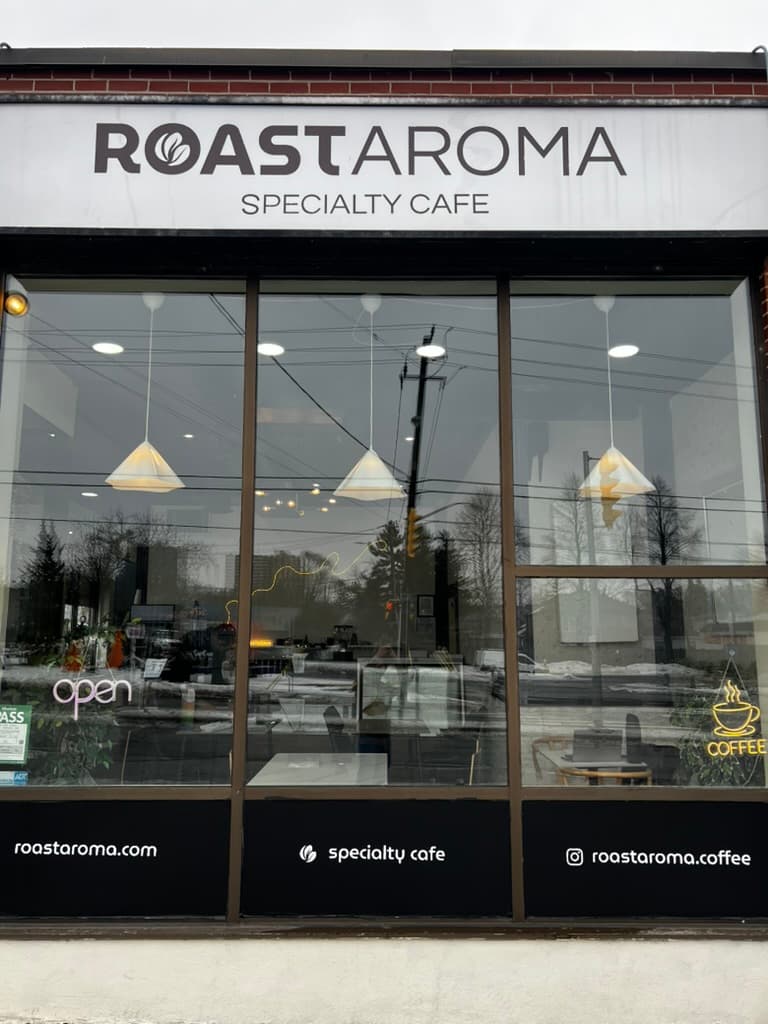 RoastAroma Specialty Cafe storefront on Danforth Ave