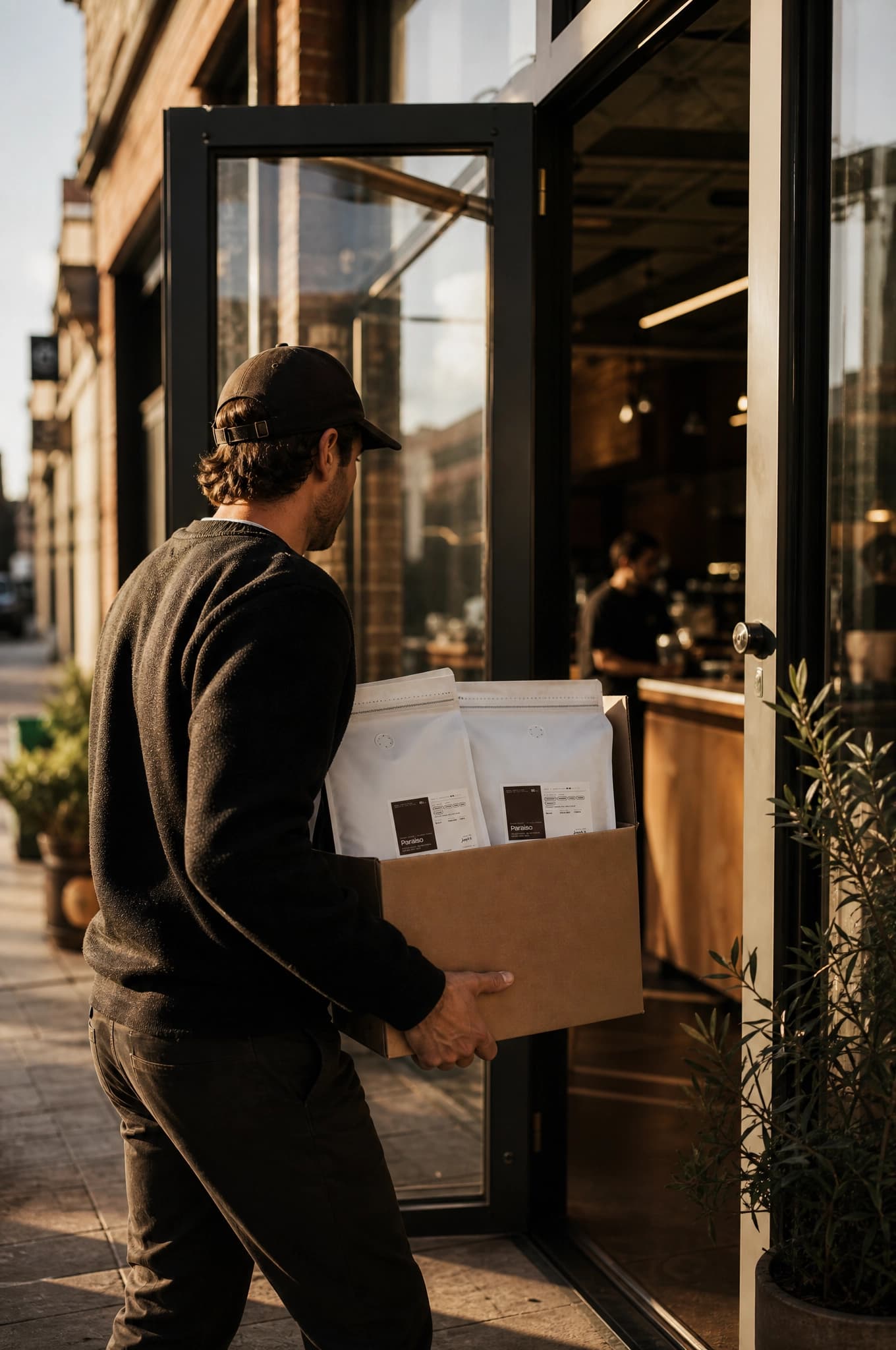 Delivering fresh RoastAroma wholesale coffee by hand to a café in the GTA
