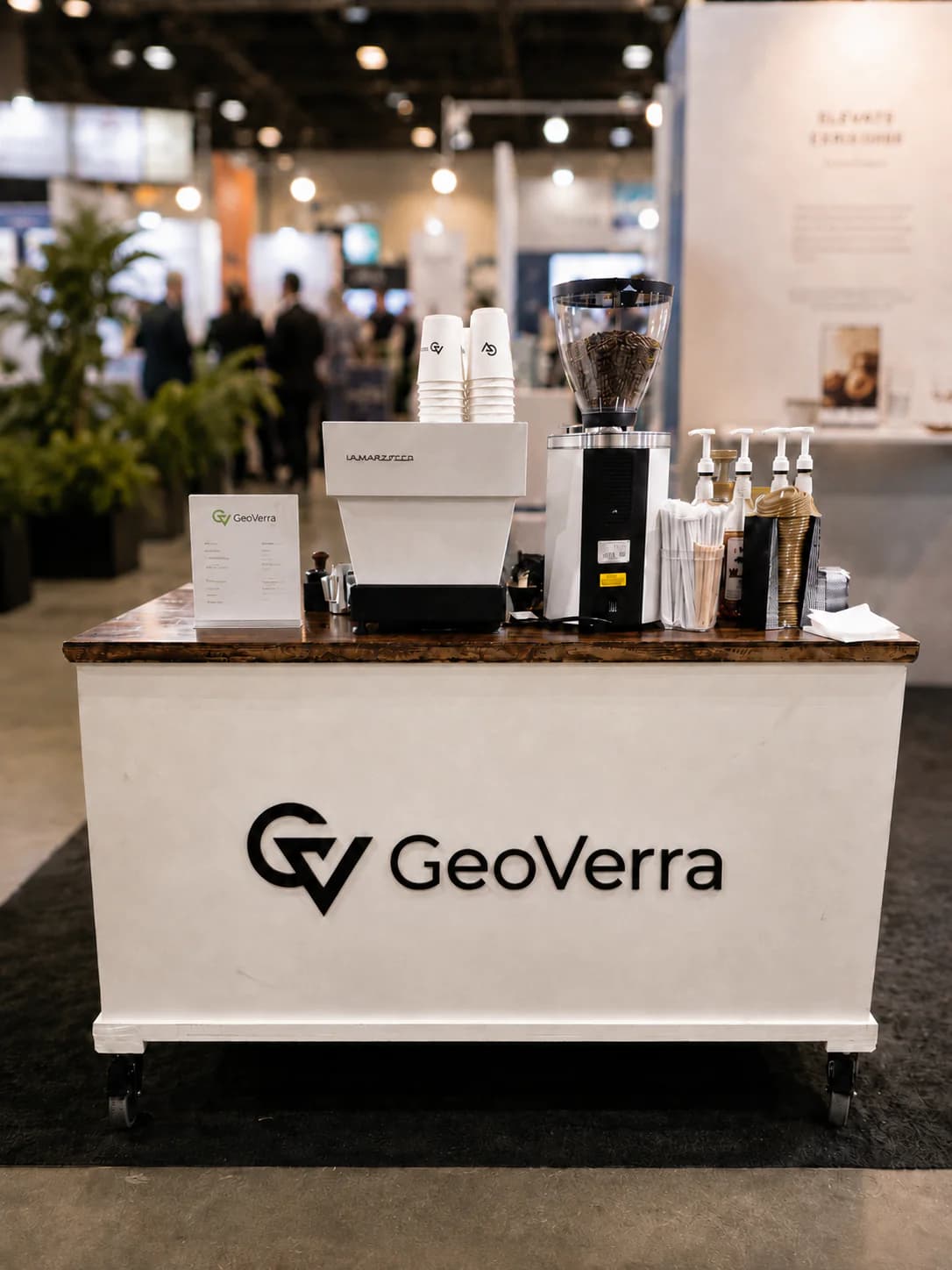 Branded RoastAroma coffee cart at a trade show