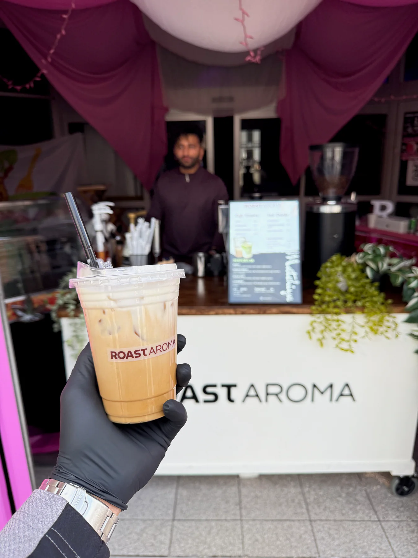 A finished iced drink served at a wedding café