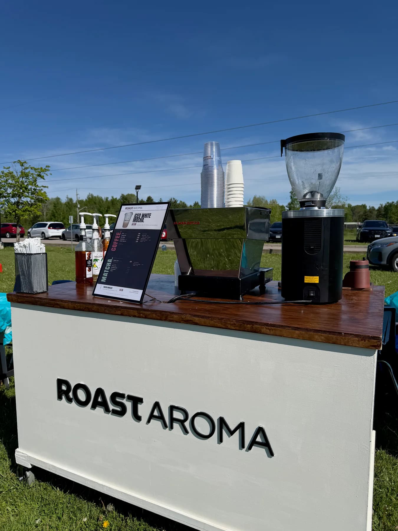 RoastAroma wedding coffee cart set up outdoors